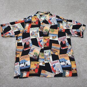 Reyn Spooner Hawaiian Shirt Mens XL Black Sunset Magazine 100% Spun Rayon S/S